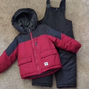 Like New OshKosh B'gosh Red and Black Kids Puffer Jacket and Bib Set